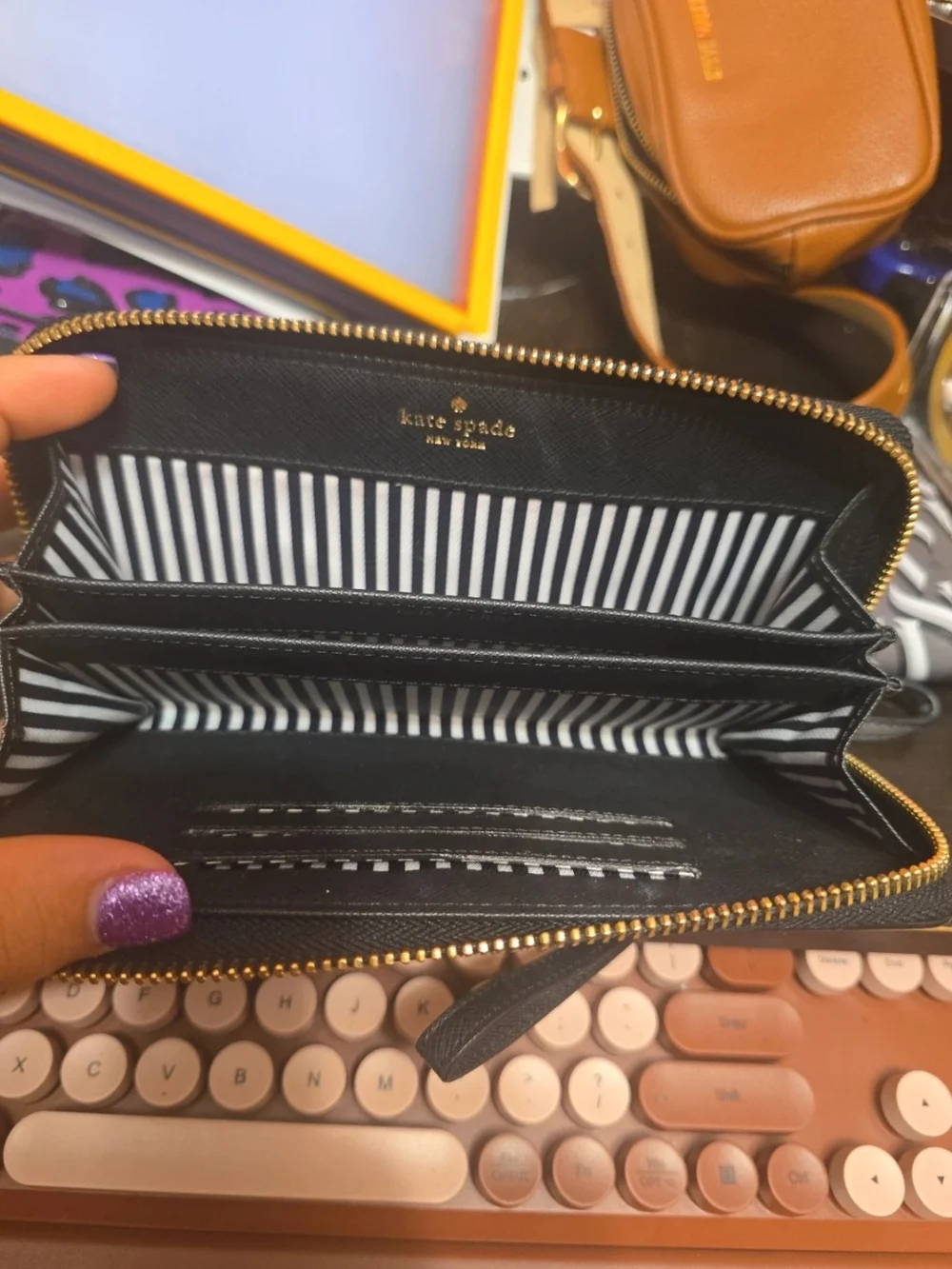 kate spade Black Saffiano Zip-Around Wristlet Wallet
